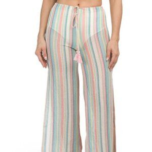NWT MARINA BLU Multicolor Striped Wide Leg Swimsuit Cover-up Pants